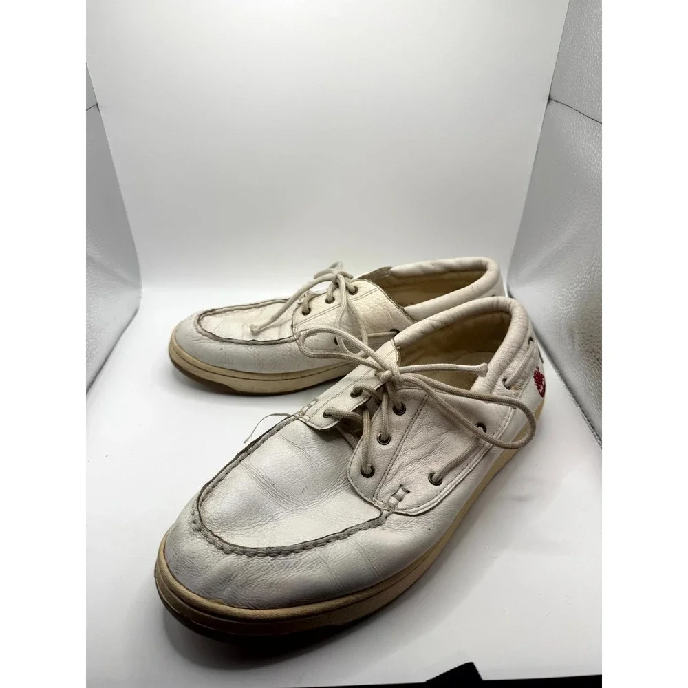 Timberland Newport Bay Mens 10 M Cloud White Leather Low Top‎ Lace Up Boat Shoes